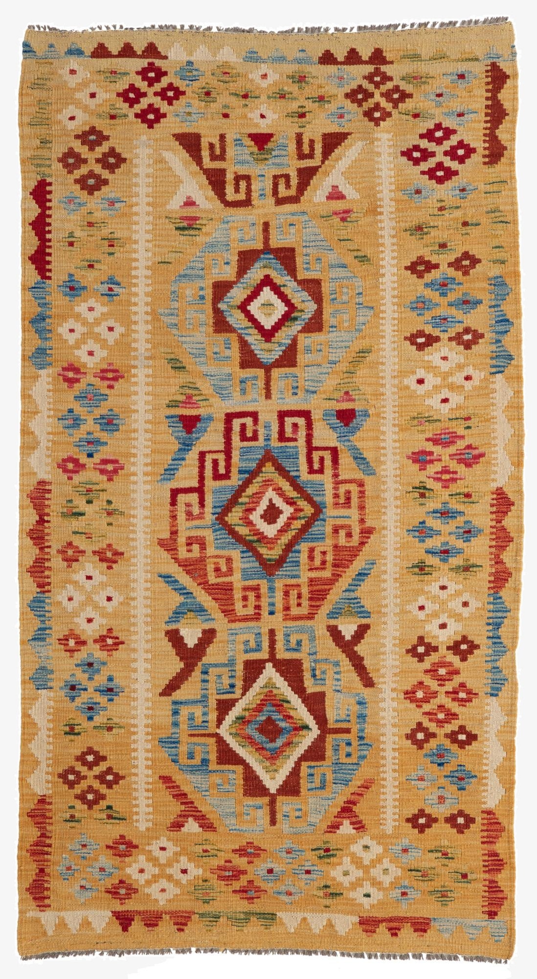  3' 7 x 6' 5  Hand Woven Kilim Maymana Wool Rug