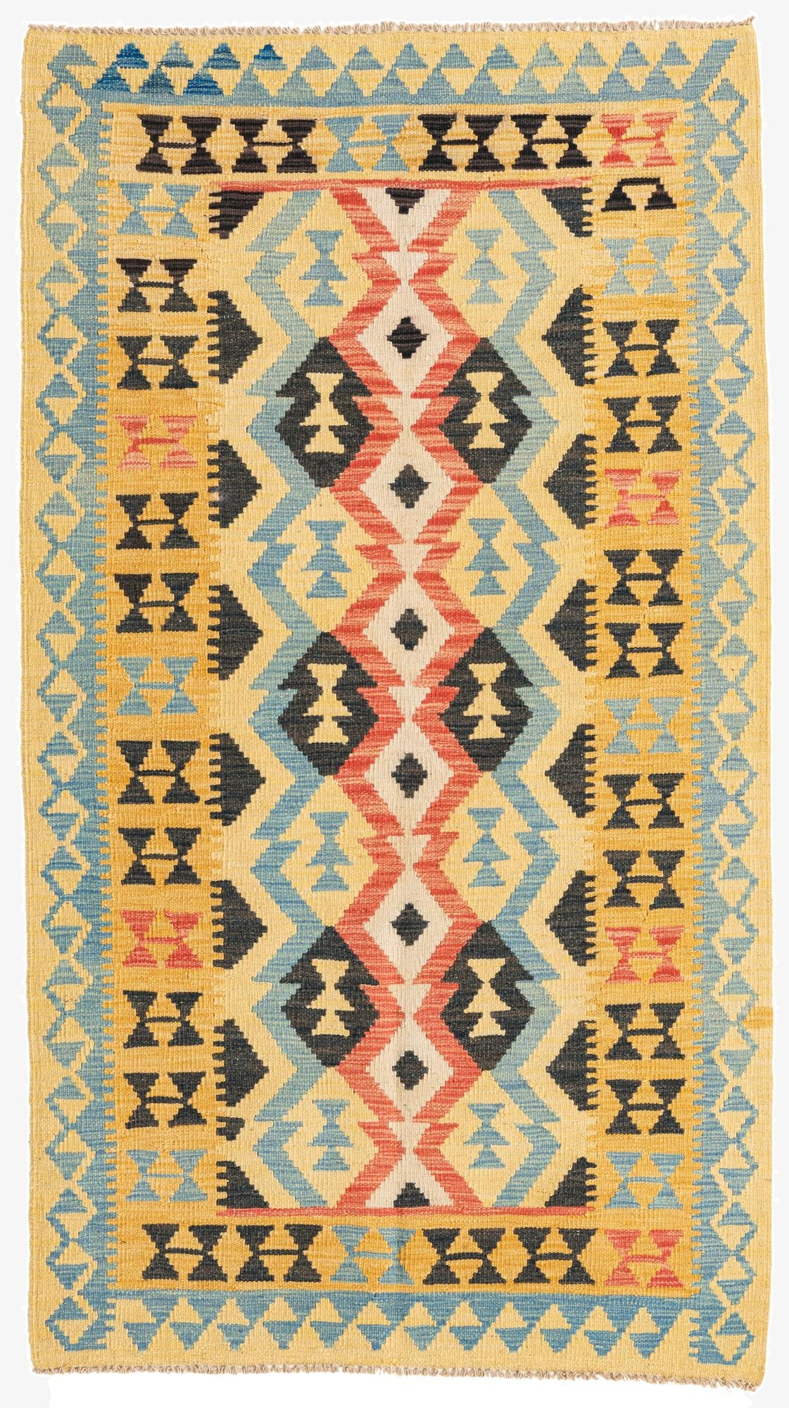  3' 7 x 6' 5  Hand Woven Kilim Maymana Wool Rug