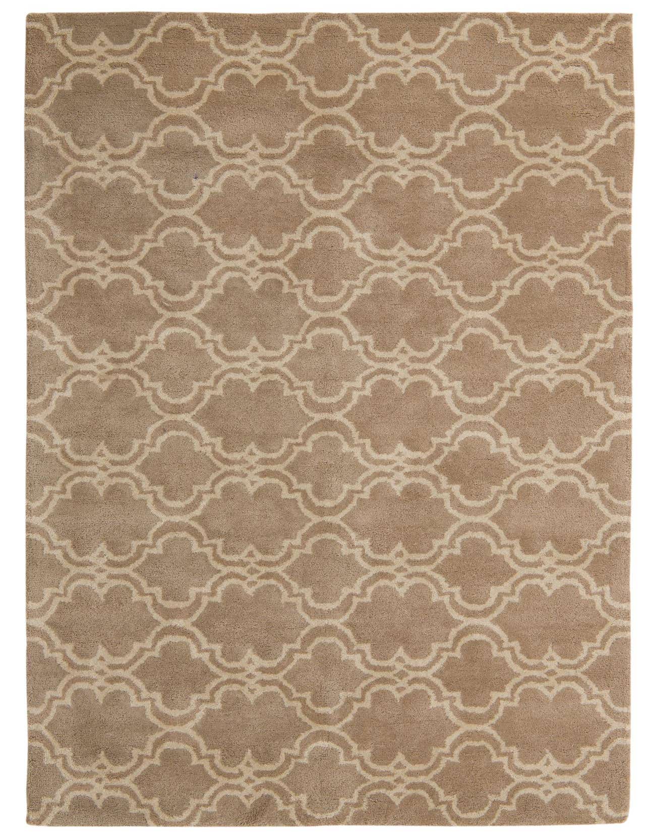 A rectangular 5x8 brown and ivory Luna Collection rug with a modern trellis pattern, suitable for a living room or bedroom.