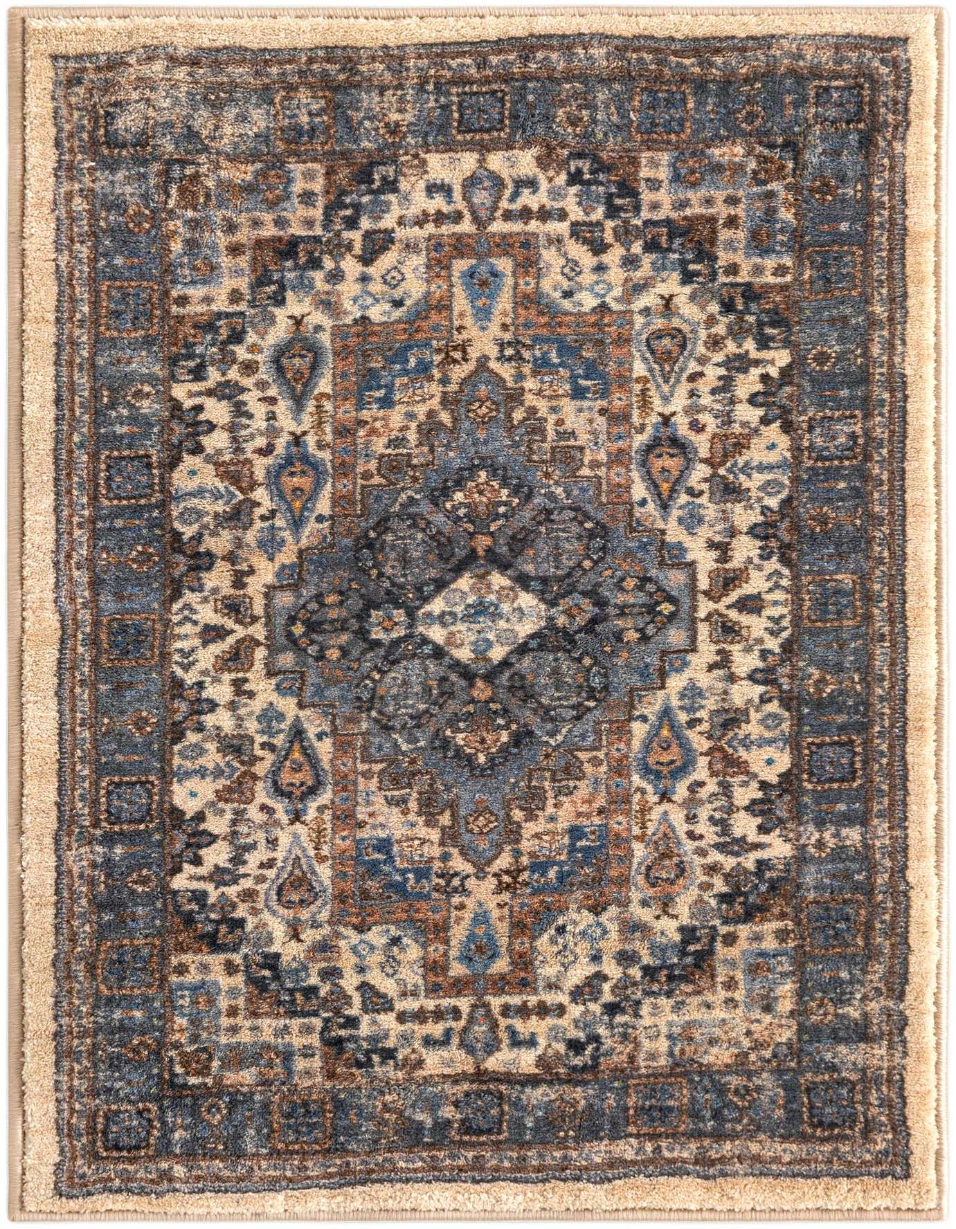 A rectangular 2x3 Medina rug in shades of brown, tan, and ivory, featuring a distressed traditional pattern with a central medallion and ornate border.