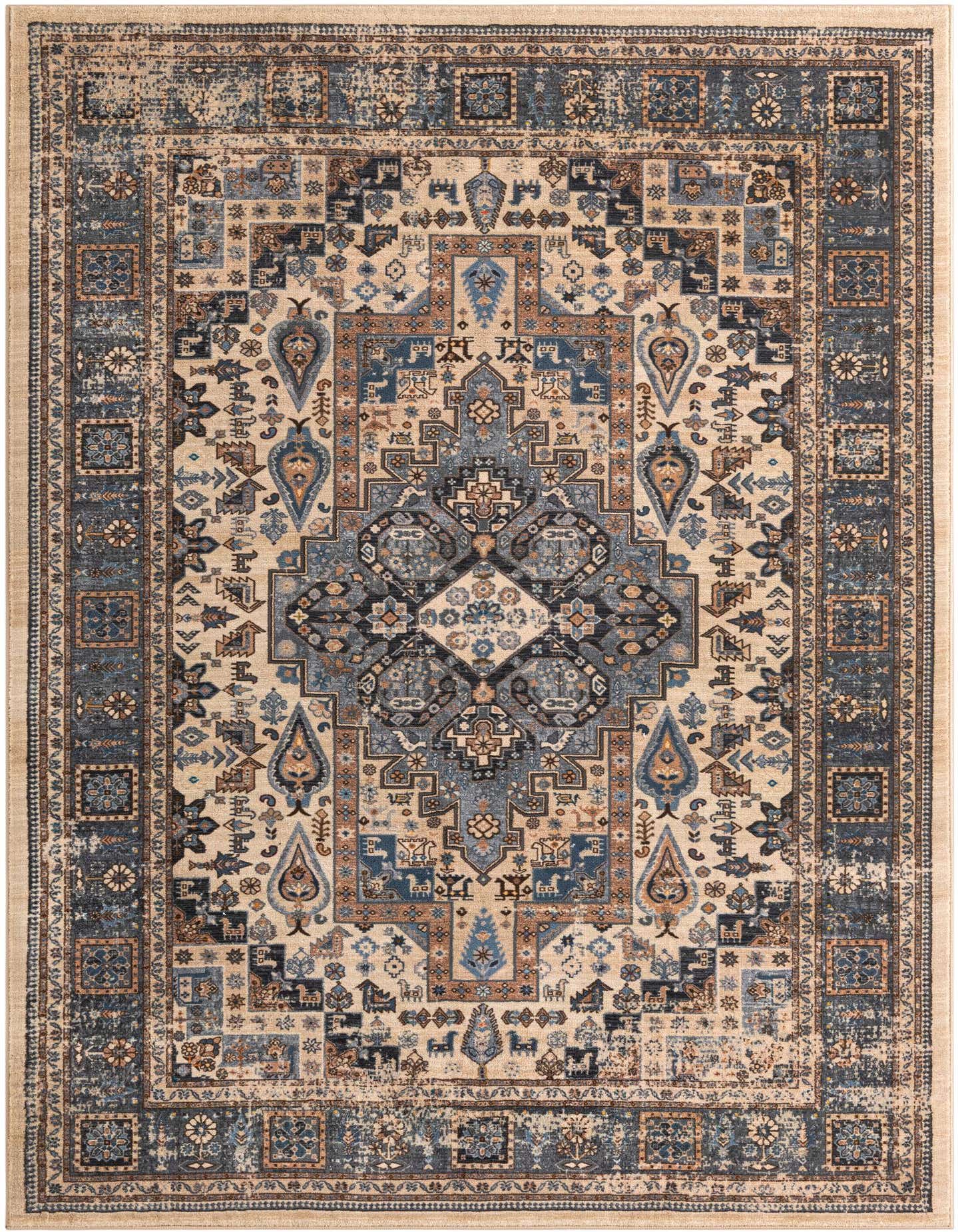 A rectangular 6x9 Medina rug by Rugs.com featuring a distressed traditional pattern in shades of brown, tan, and cream.