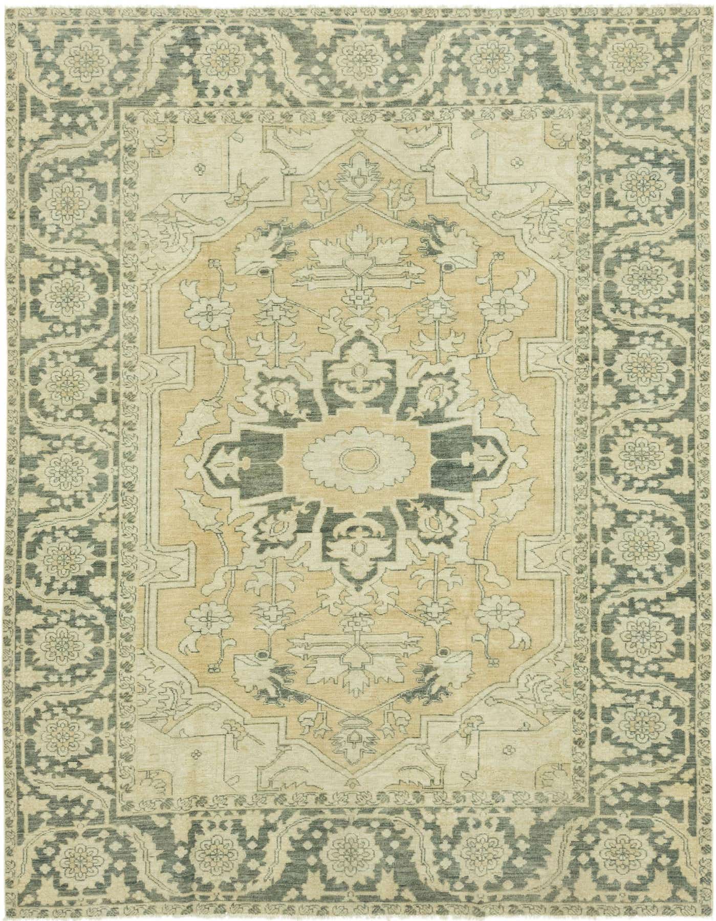 A 7x10 rectangular Peshawar Ziegler rug featuring a traditional medallion pattern in brown, tan, and cream tones, ideal for a living room.