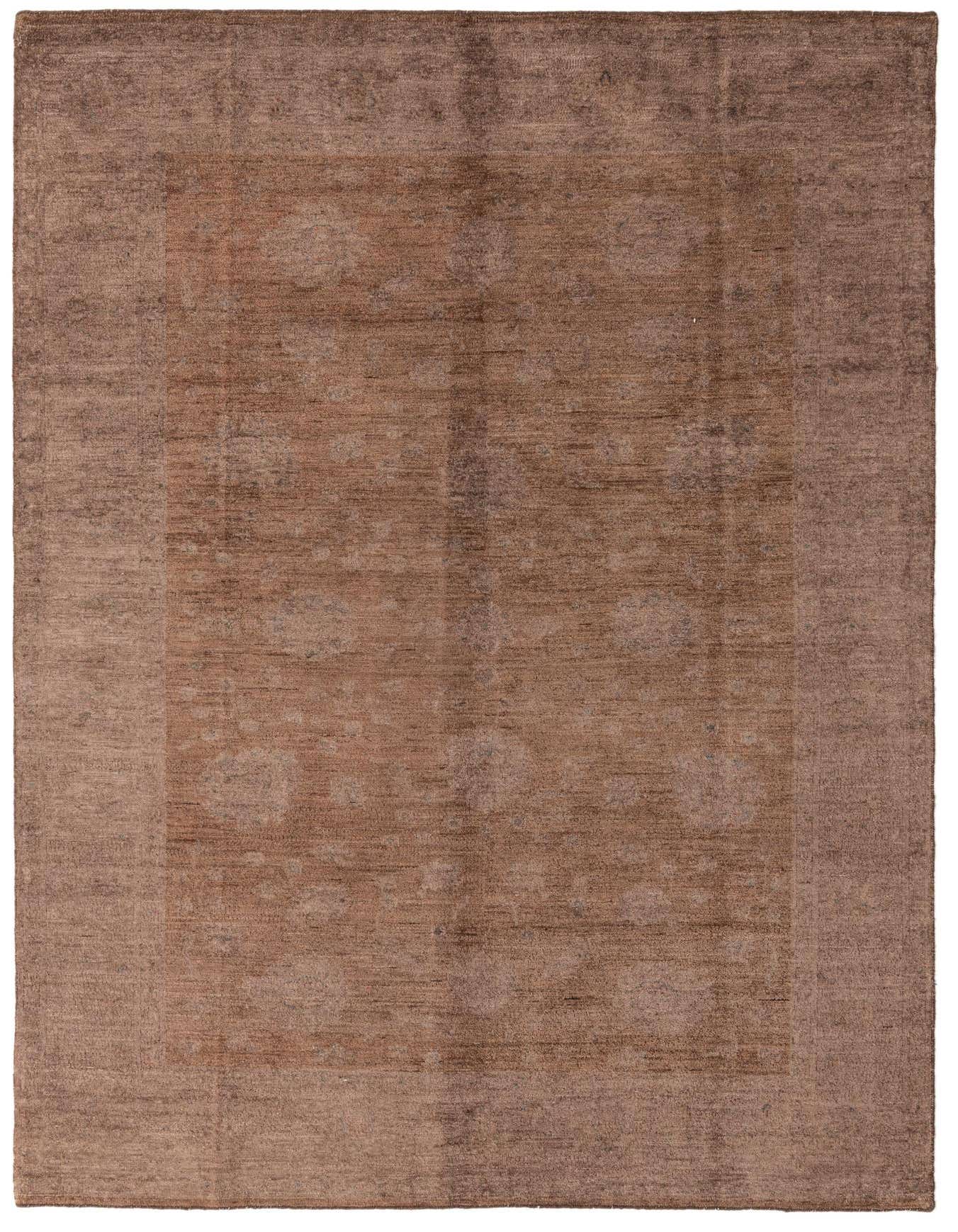 A 6x9 rectangular Peshawar Ziegler rug in varying shades of brown and tan with a subtle abstract pattern.