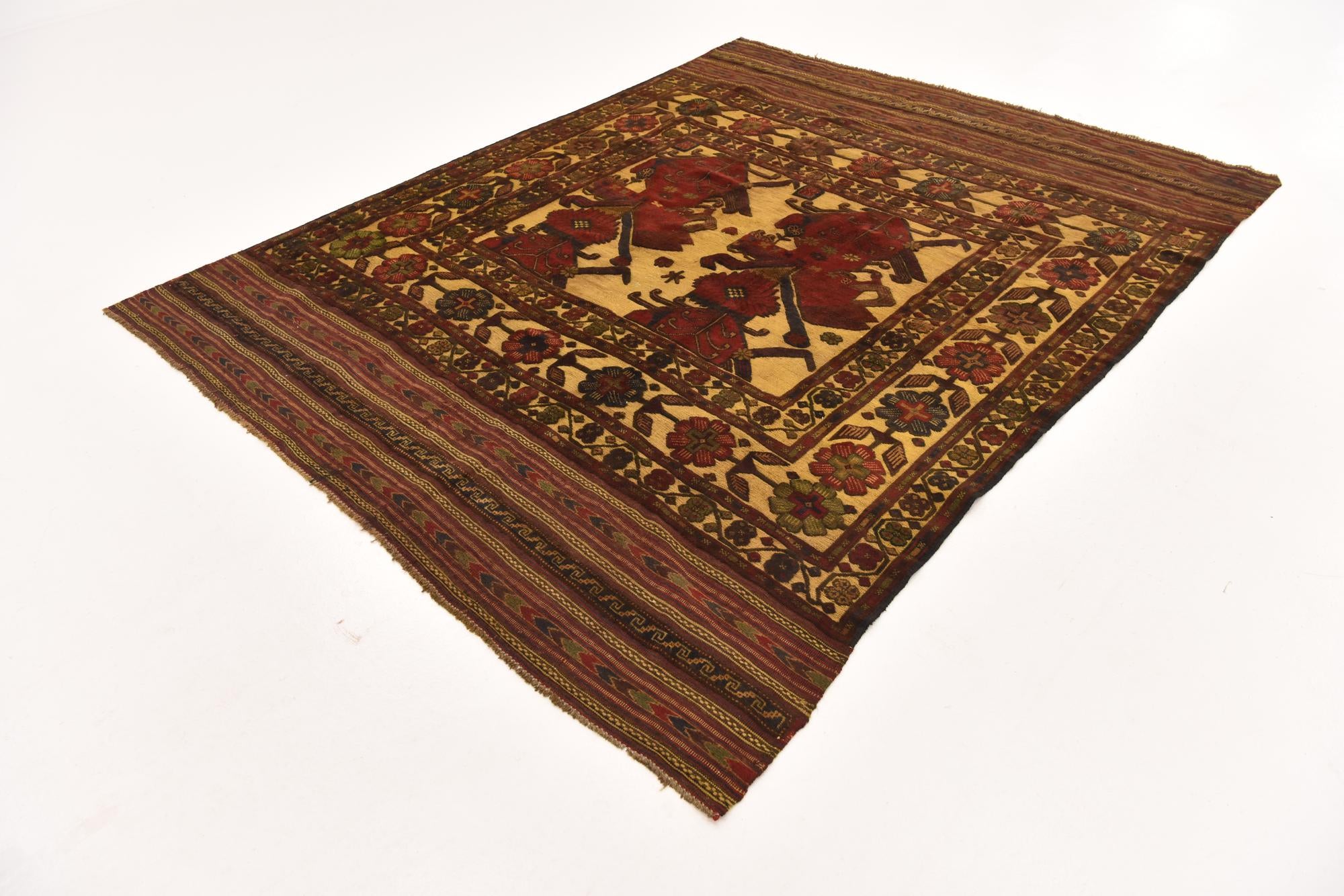 Tan 6' 7 x 9' 10 Hand Knotted Sumak Oriental Wool Rug | Rugs.com