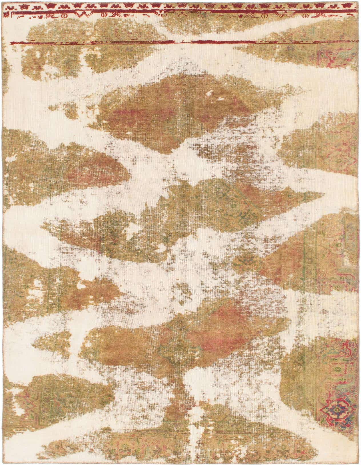 A 6x9 rectangular Ultra Vintage rug featuring an abstract distressed pattern in browns, tans, and ivories with subtle green and red accents.