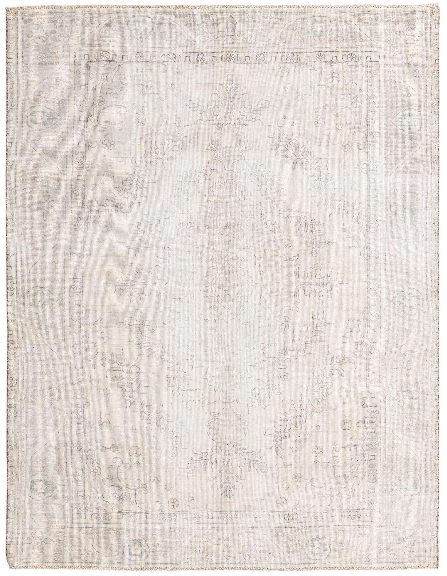 A 6x9 rectangular Ultra Vintage rug in browns and ivories, featuring a faded Persian medallion pattern, ideal for a living room.