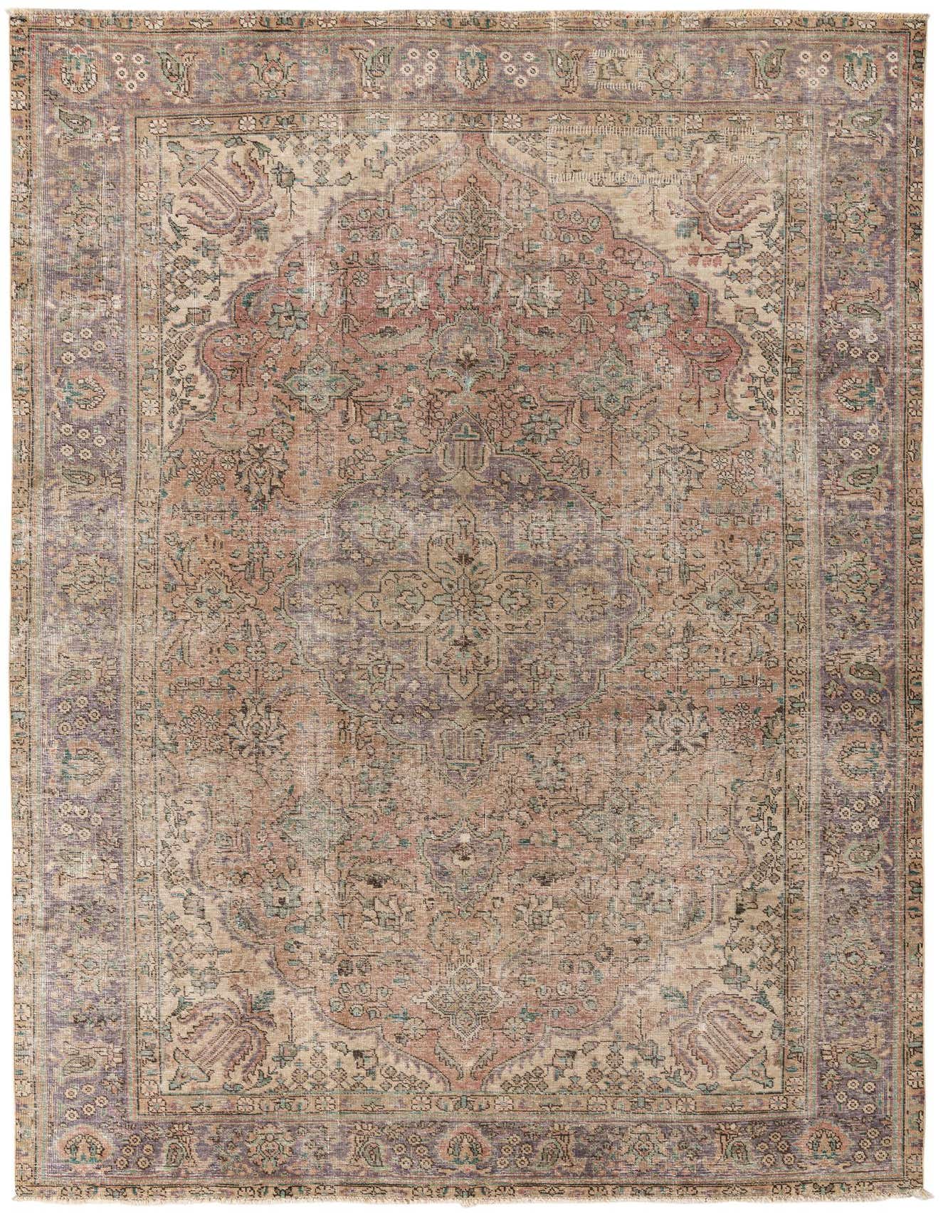 A 7x10 rectangular Ultra Vintage Persian rug with a faded medallion pattern in browns, tans, and creams.