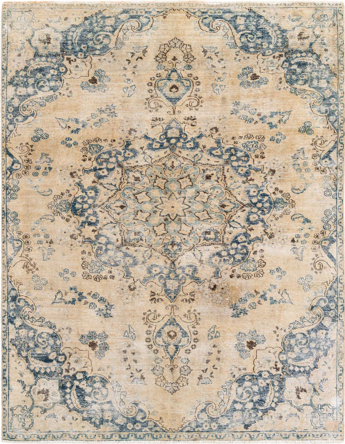 A 6x9 rectangular Ultra Vintage wool rug featuring a distressed Persian medallion pattern in shades of brown, tan, and cream.