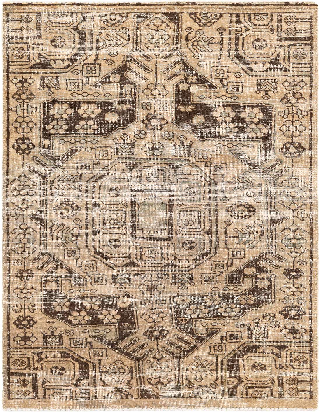 A 4x6 rectangular brown and tan Persian rug with a faded medallion pattern, suitable for a living room.
