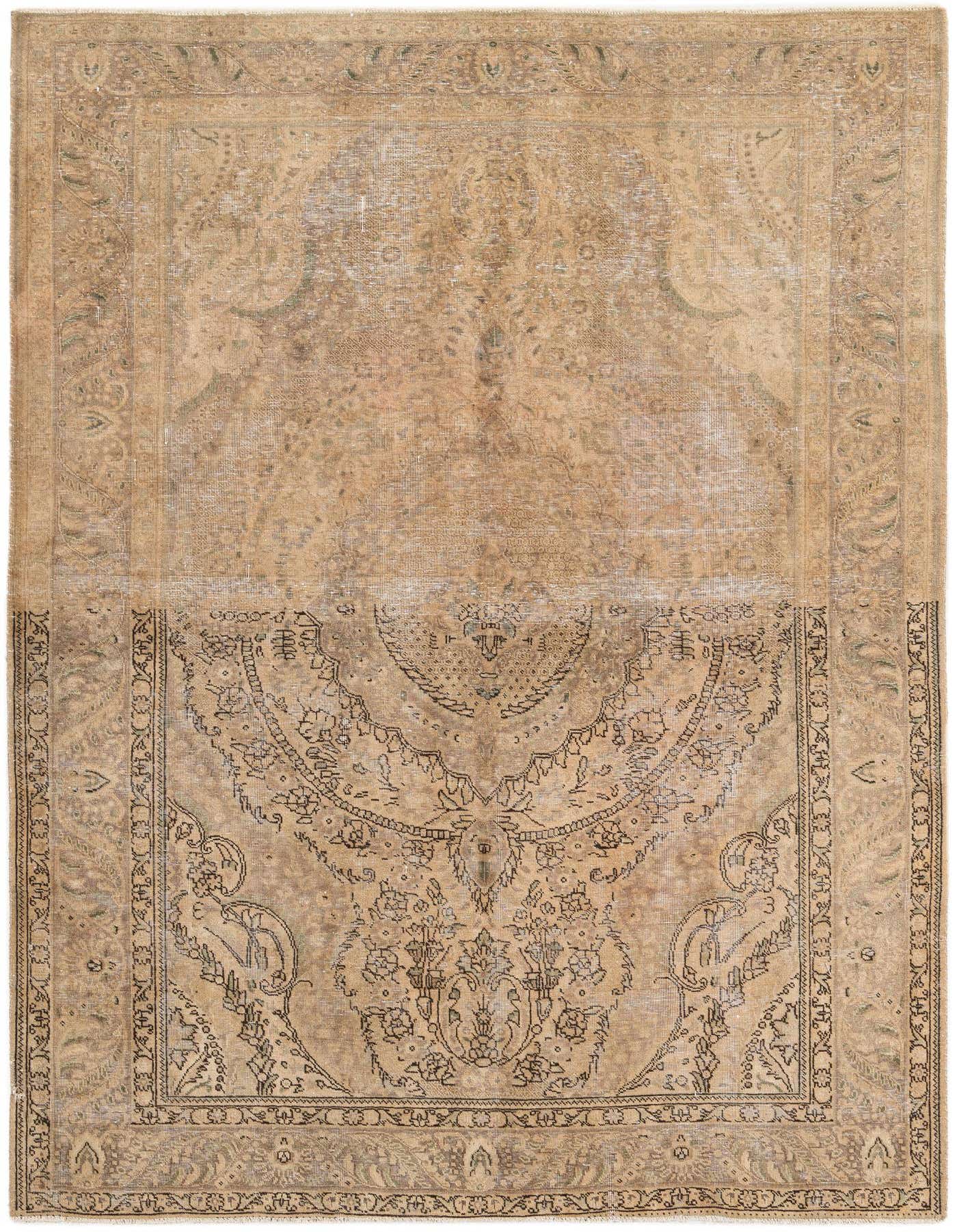 A 7x10 rectangular Ultra Vintage rug in brown and tan, featuring a faded Persian medallion pattern.