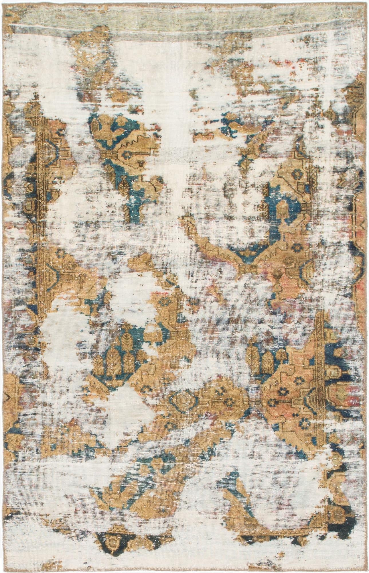  4' 3 x 6' 8  Hand Knotted Ultra Vintage Persian Wool Rug