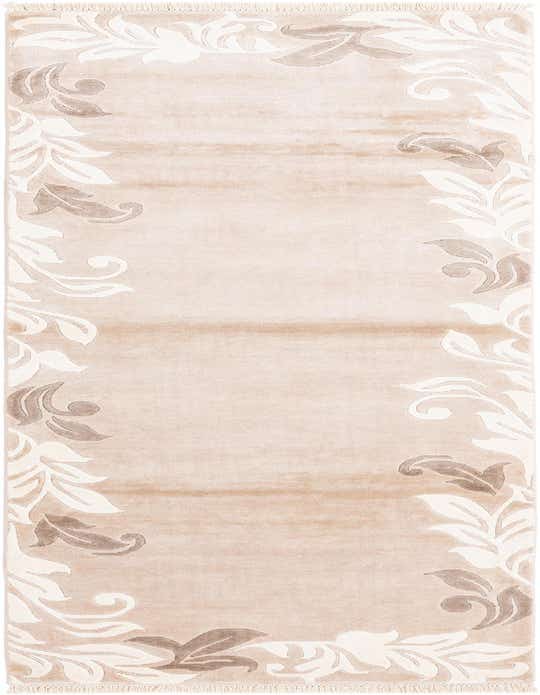 A Darya 10 Ft Runner rug in brown and ivory, featuring a modern oriental floral pattern along the edges.