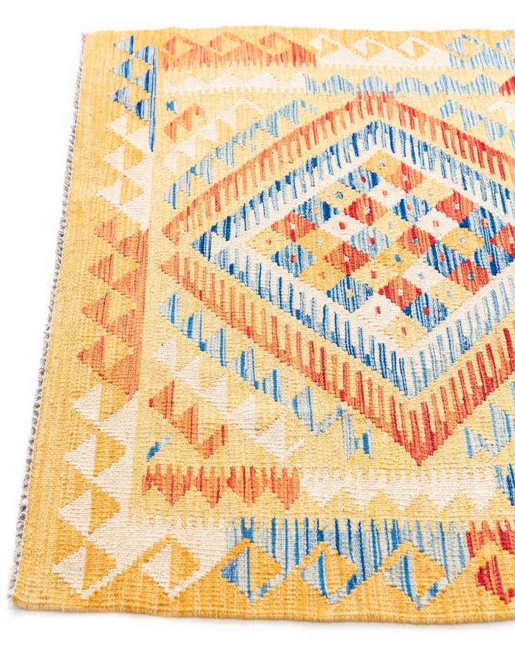 Detail image of  3' 5 x 6' 10  Hand Woven Kilim Maymana Wool Runner Rug