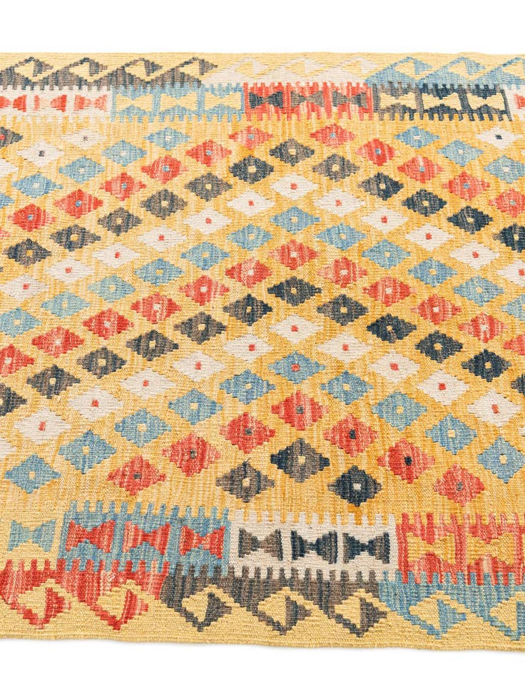 Detail image of  3' 4 x 6' 7  Hand Woven Kilim Maymana Wool Runner Rug