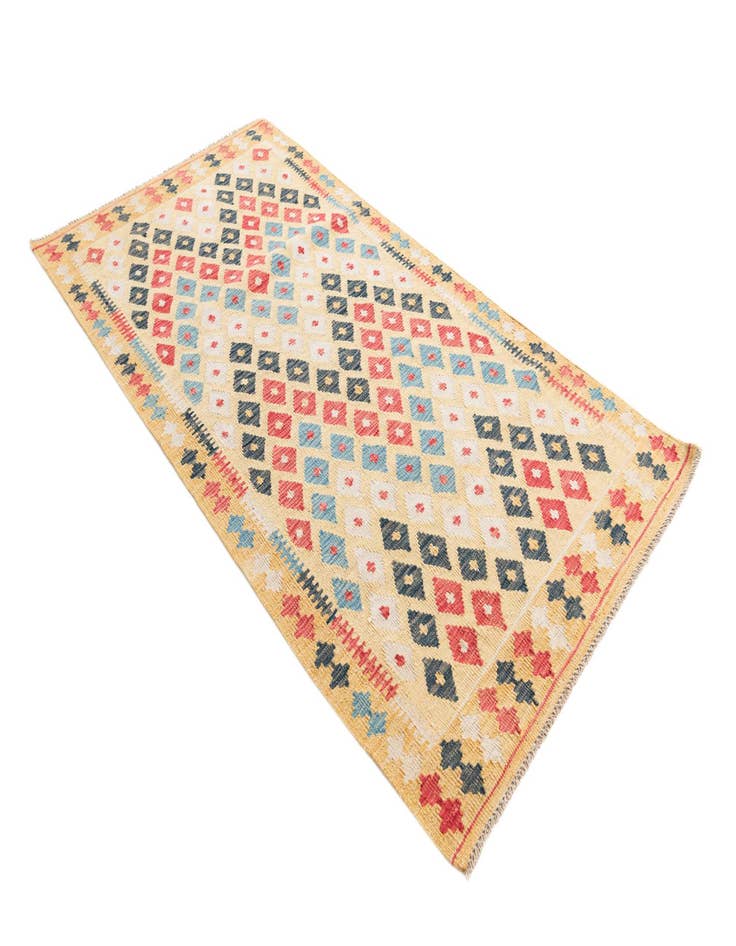 Detail image of  3' 5 x 6' 7  Hand Woven Kilim Maymana Wool Runner Rug