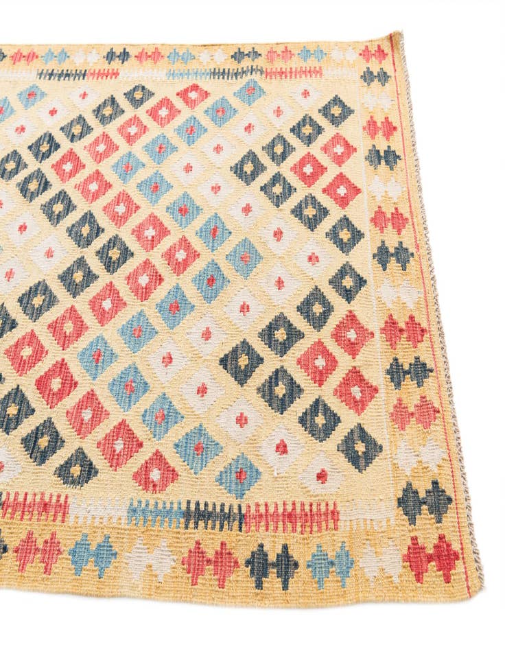 Detail image of  3' 5 x 6' 7  Hand Woven Kilim Maymana Wool Runner Rug