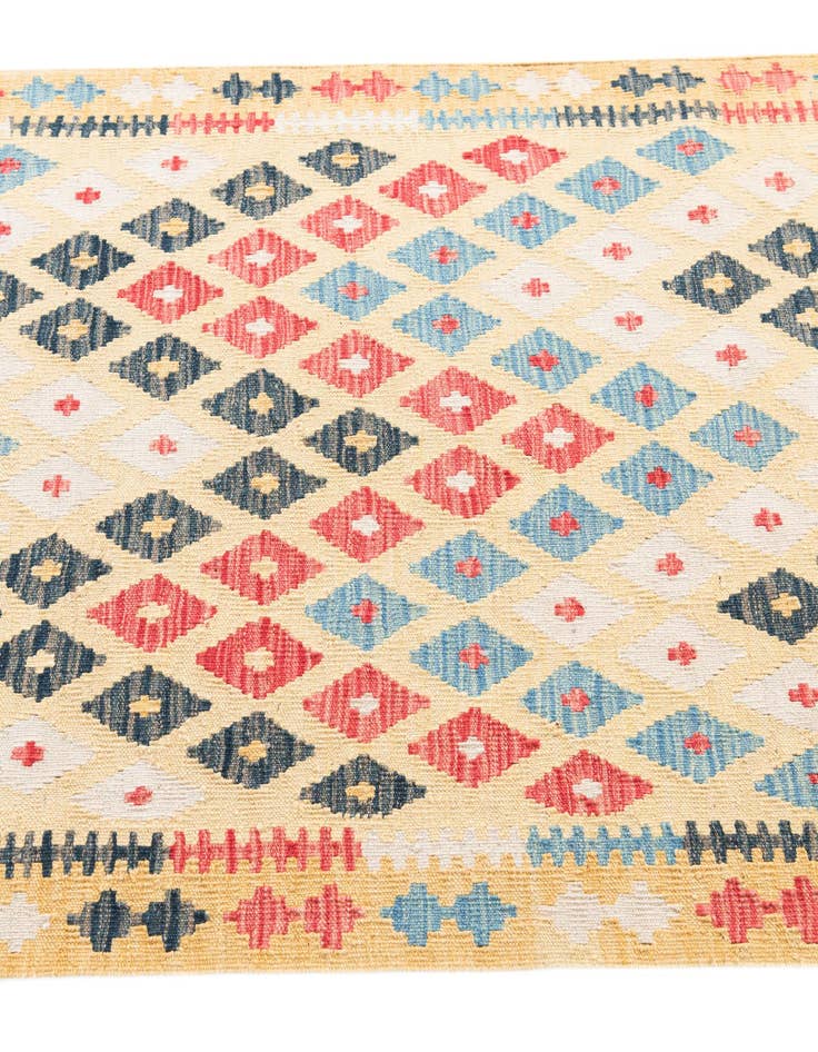 Detail image of  3' 5 x 6' 7  Hand Woven Kilim Maymana Wool Runner Rug