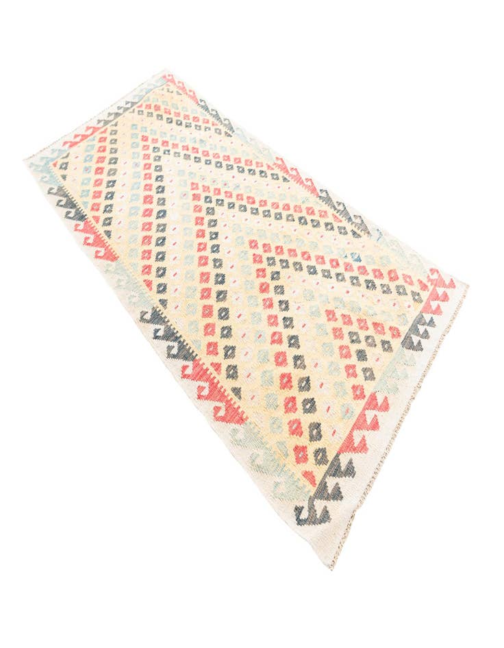 Detail image of  3' 3 x 6' 5  Hand Woven Kilim Maymana Wool Runner Rug