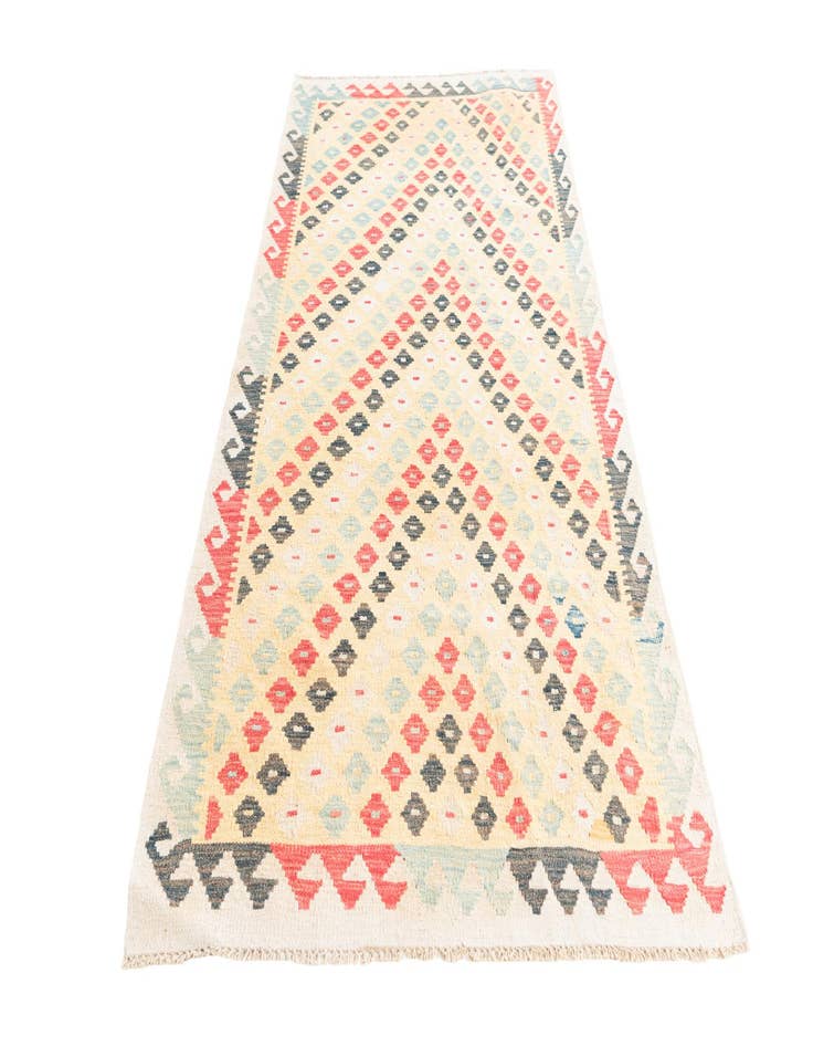 Detail image of  3' 3 x 6' 5  Hand Woven Kilim Maymana Wool Runner Rug