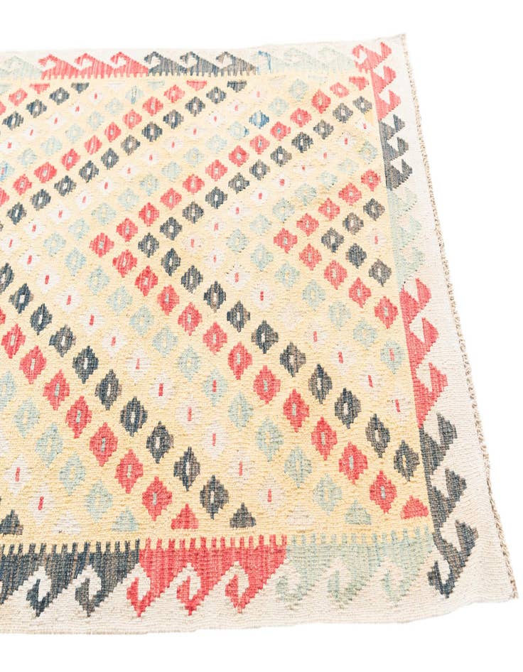 Detail image of  3' 3 x 6' 5  Hand Woven Kilim Maymana Wool Runner Rug