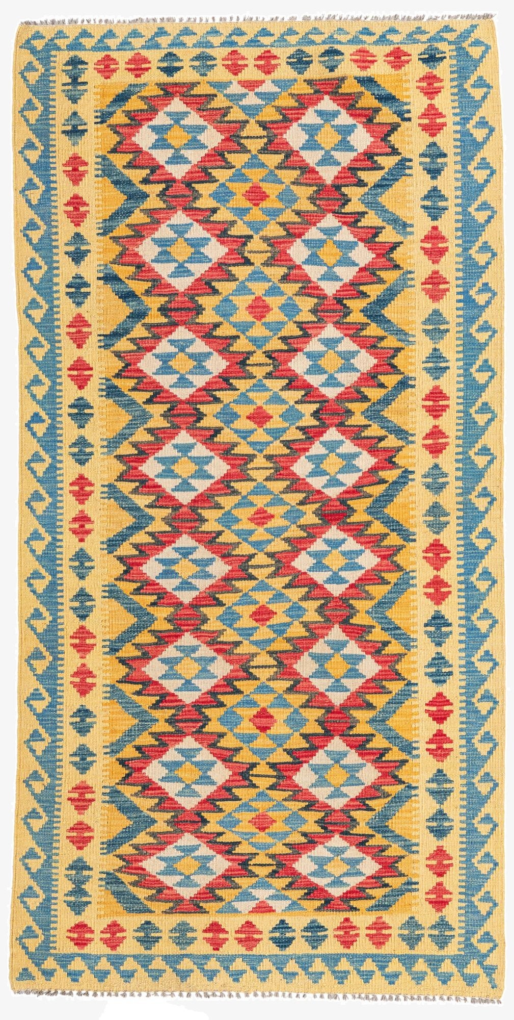  3' 5 x 6' 10  Hand Woven Kilim Maymana Wool Runner Rug