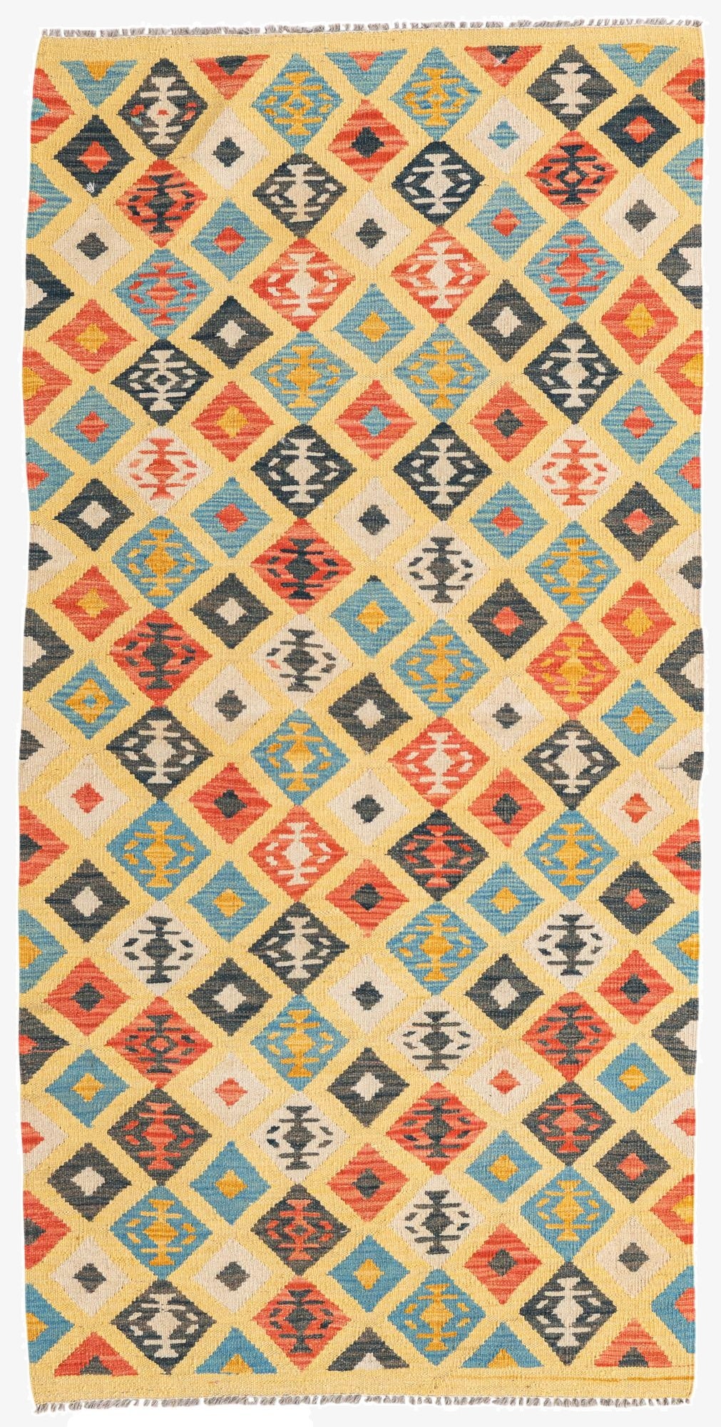  3' 3 x 6' 6  Hand Woven Kilim Maymana Wool Runner Rug