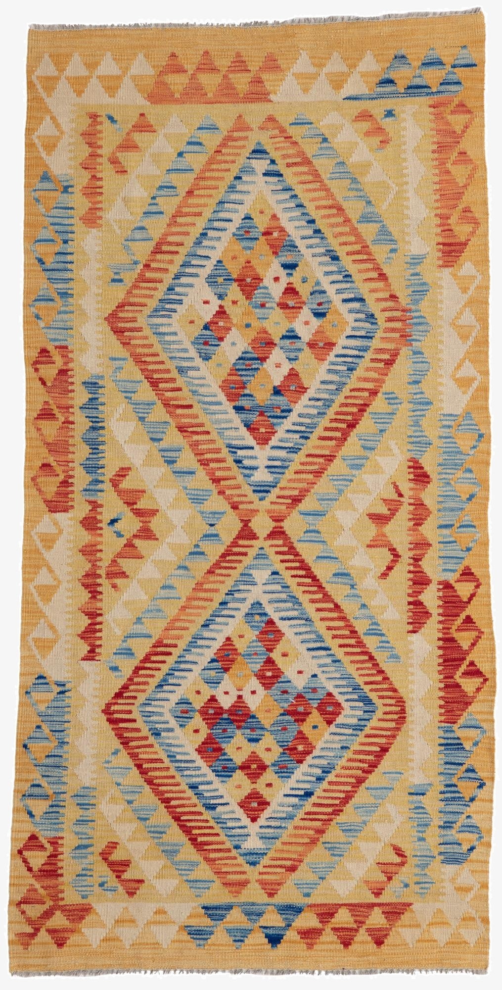  3' 5 x 6' 10  Hand Woven Kilim Maymana Wool Runner Rug