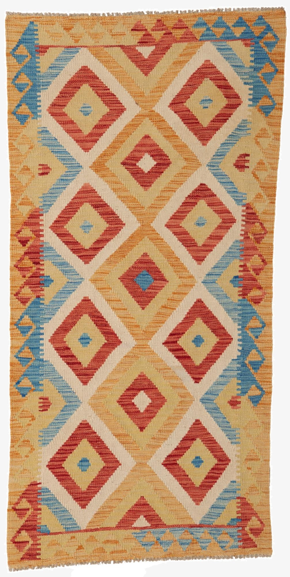  3' 3 x 6' 7  Hand Woven Kilim Maymana Wool Runner Rug
