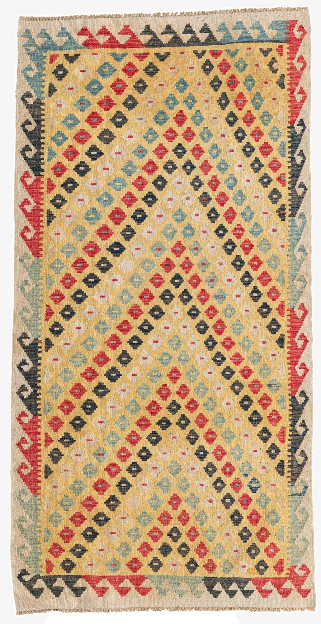  3' 3 x 6' 5  Hand Woven Kilim Maymana Wool Runner Rug