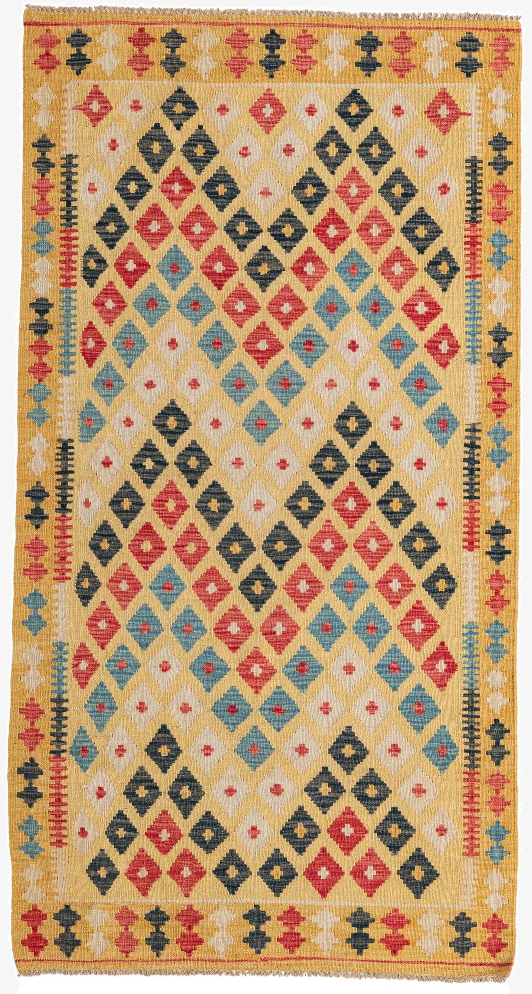  3' 5 x 6' 7  Hand Woven Kilim Maymana Wool Runner Rug