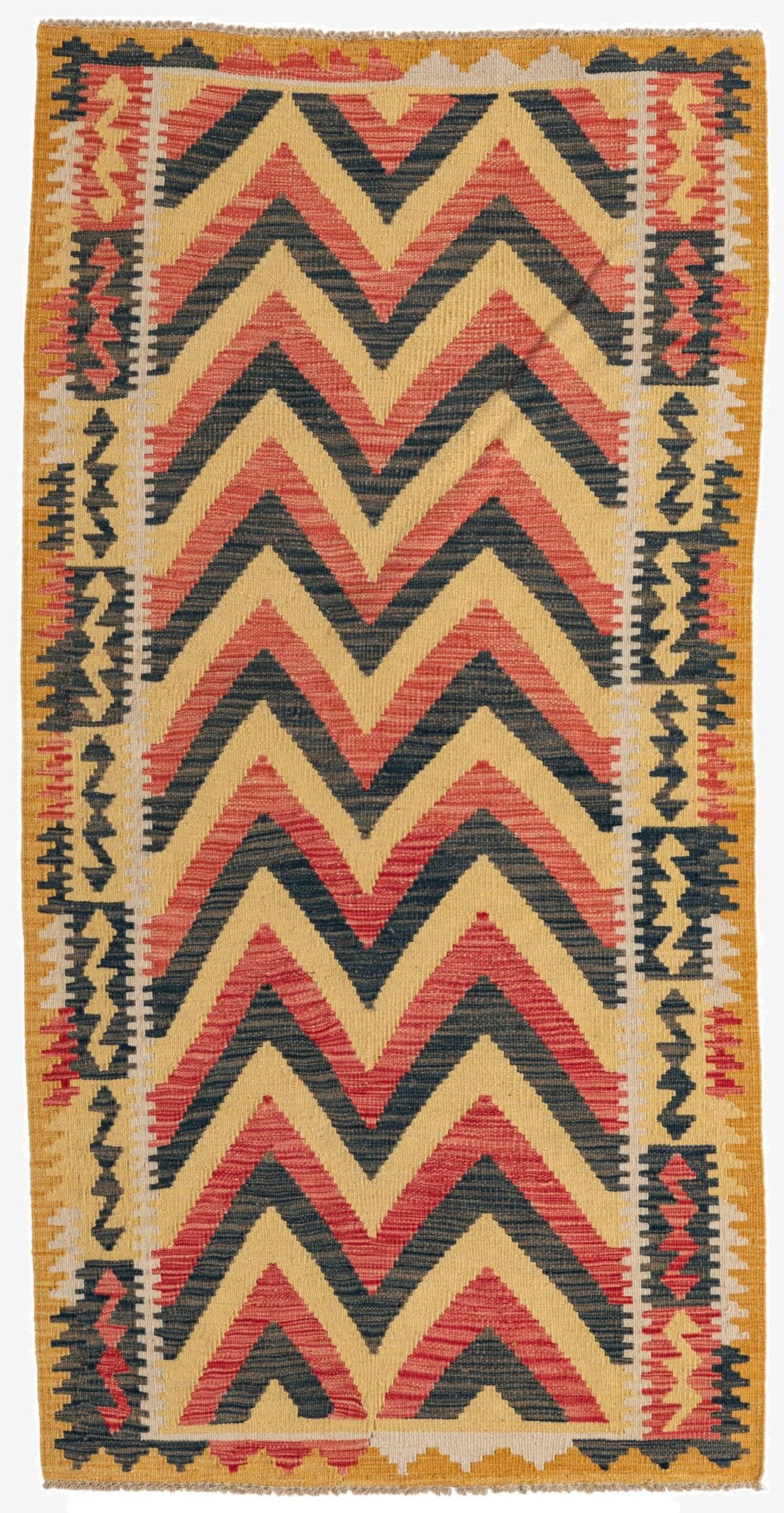  3' 3 x 6' 5  Hand Woven Kilim Maymana Wool Runner Rug
