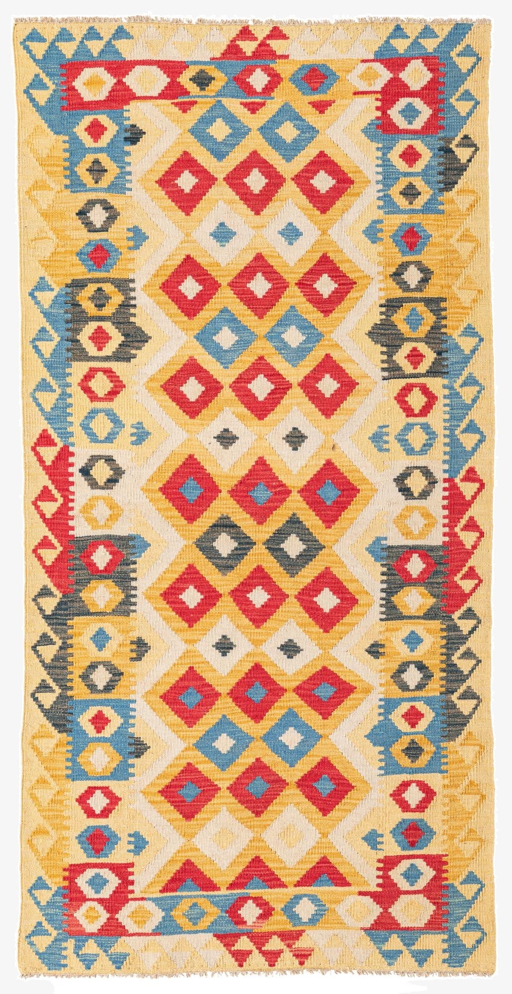  3' 3 x 6' 7  Hand Woven Kilim Maymana Wool Runner Rug