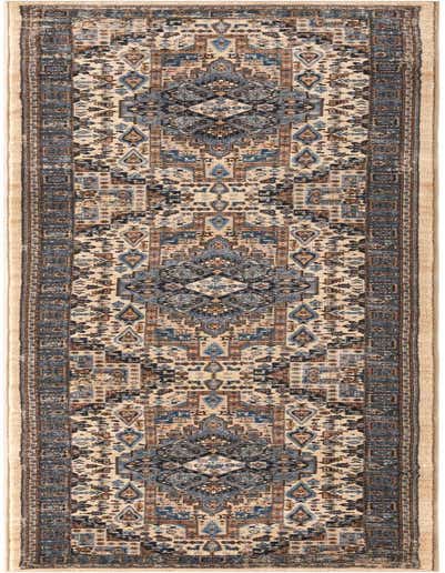 A 13 ft runner rug featuring a detailed traditional pattern in shades of brown, tan, ivory, and blue, perfect for a hallway.