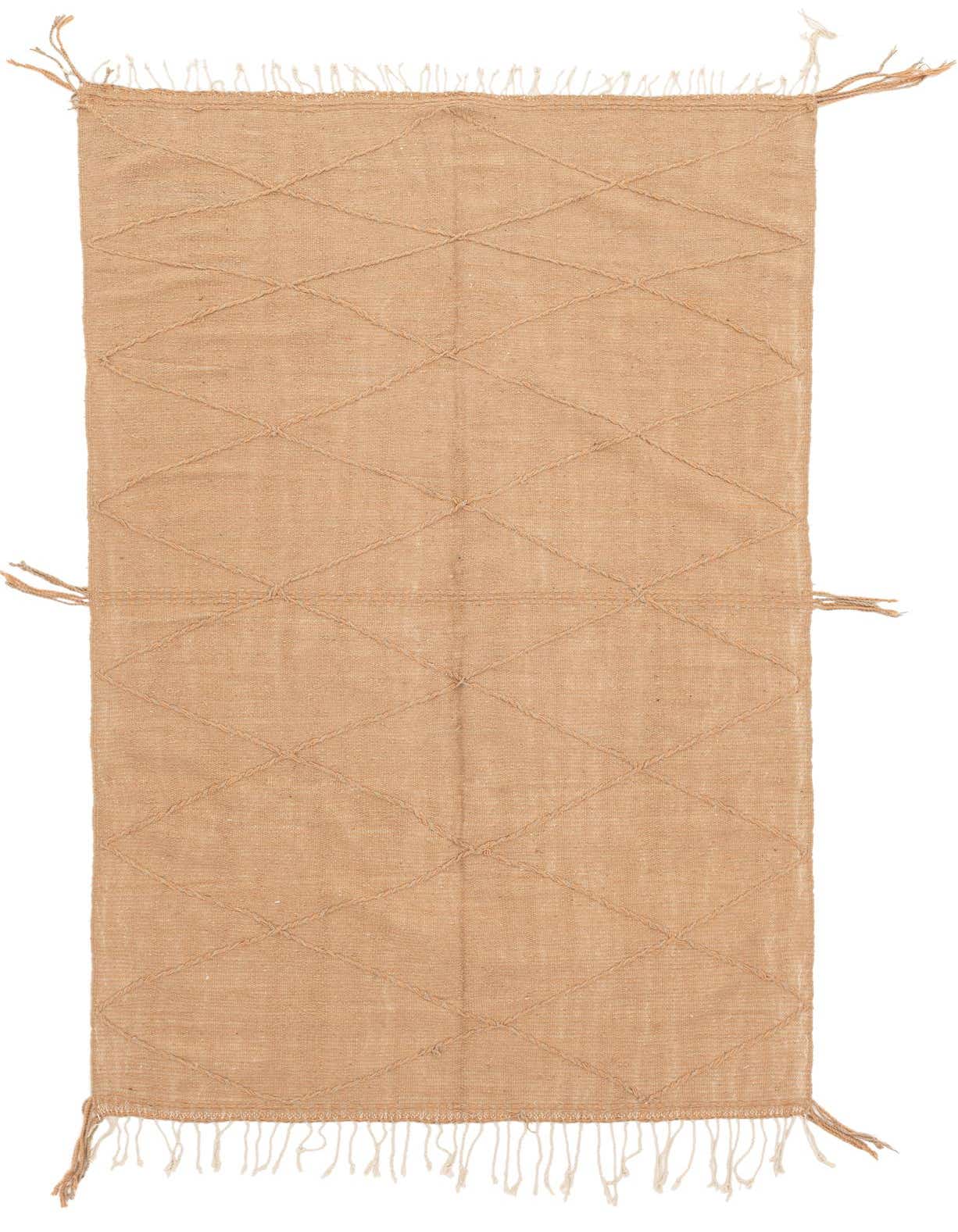 A handmade 11 Ft runner rug in brown and tan wool, featuring a diamond pattern and fringe.