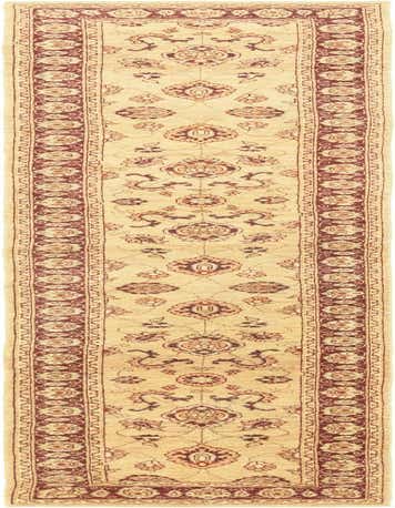 A 17 ft runner rug in traditional style, featuring a cream background with intricate brown and ivory botanical patterns and a detailed border.
