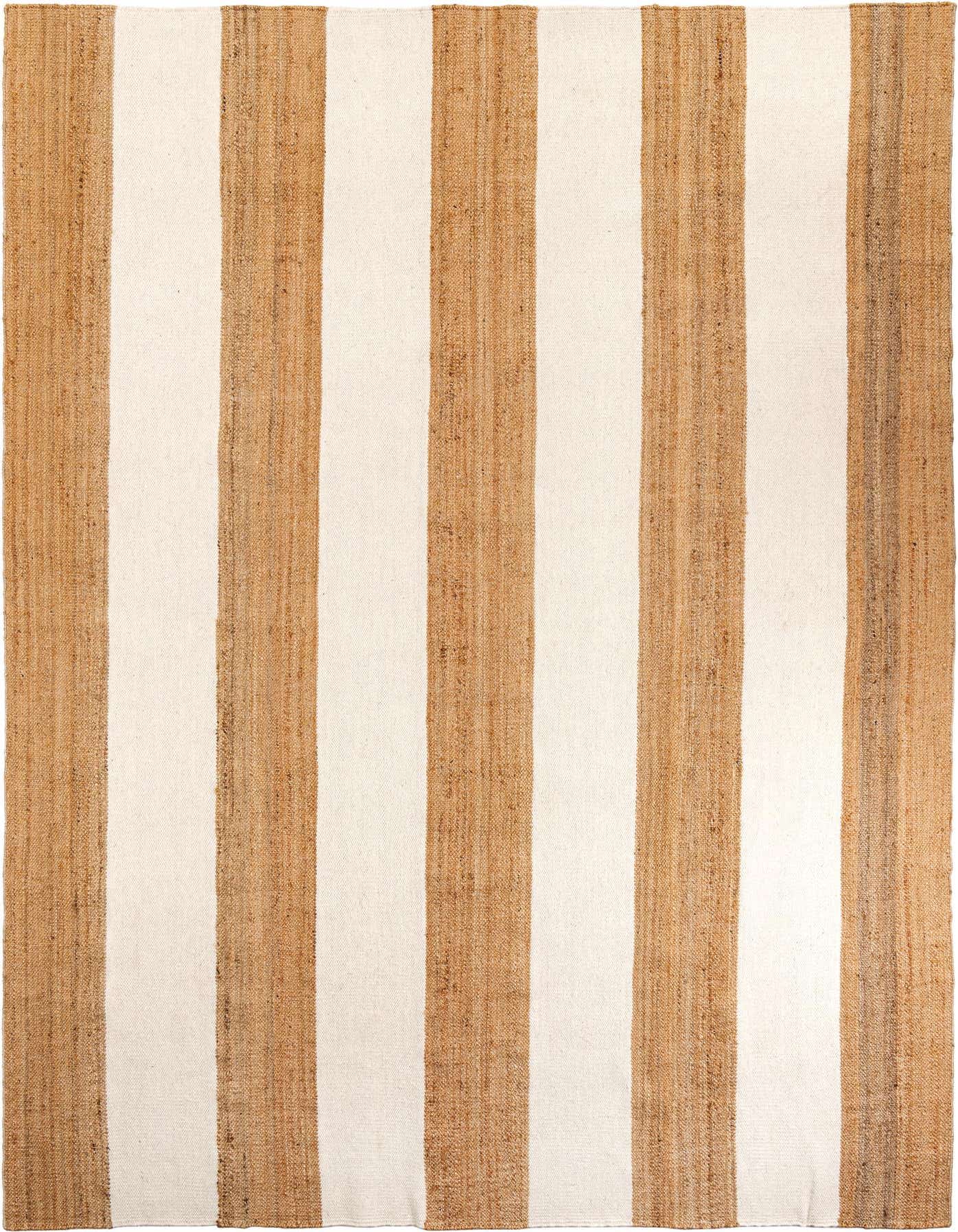 A large 10x14 rectangular Jill Zarin Hamptons rug with wide alternating stripes of natural tan jute and cream wool.
