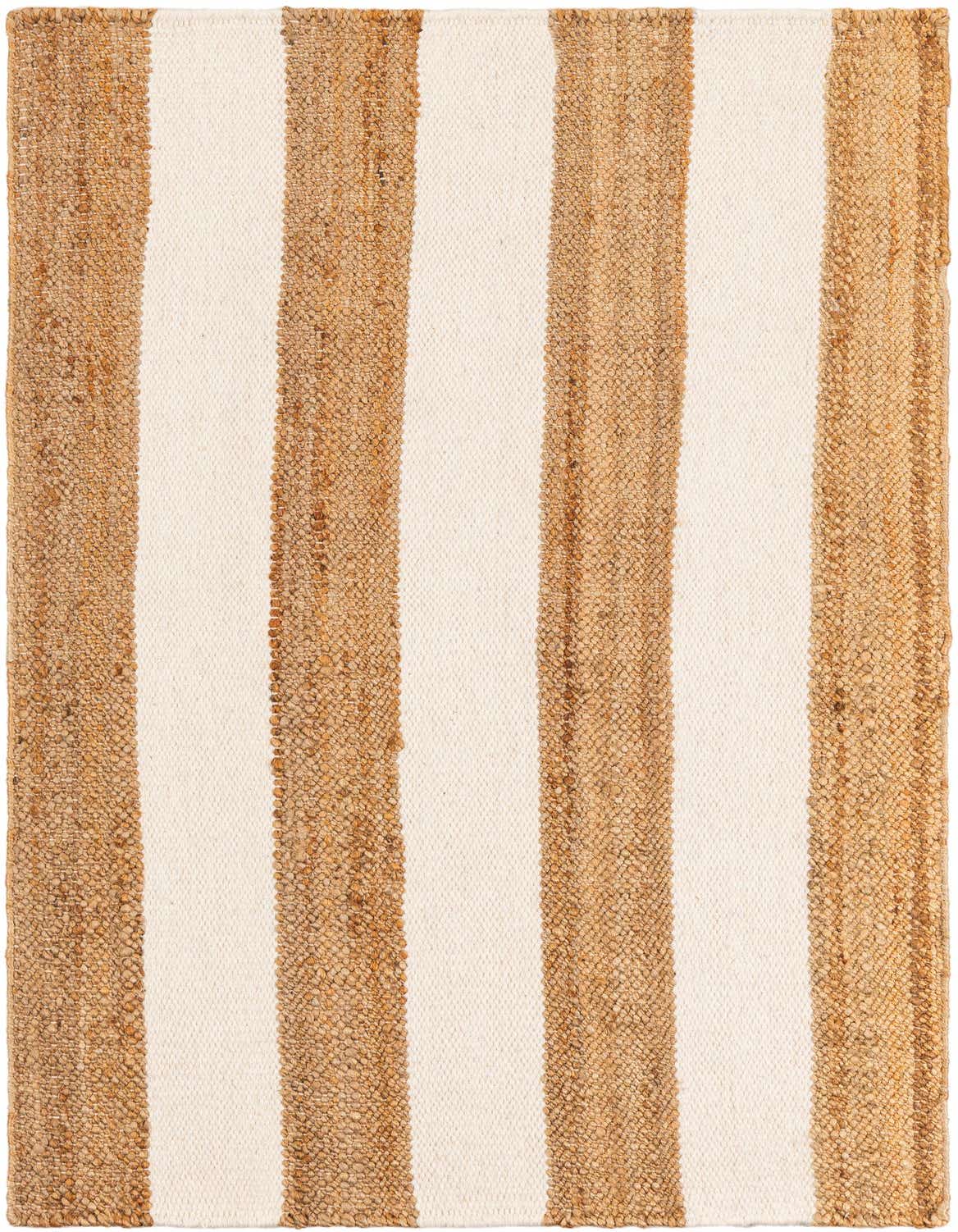 A 3x5 rectangular Jill Zarin Hamptons rug featuring wide vertical stripes of natural brown jute and ivory wool.