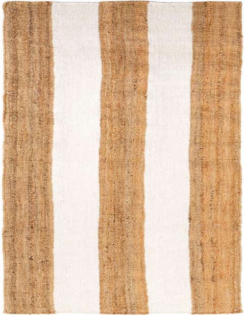 A 12 ft runner rug with thick natural brown jute stripes alternating with creamy ivory wool stripes, showcasing its textured, handmade weave.