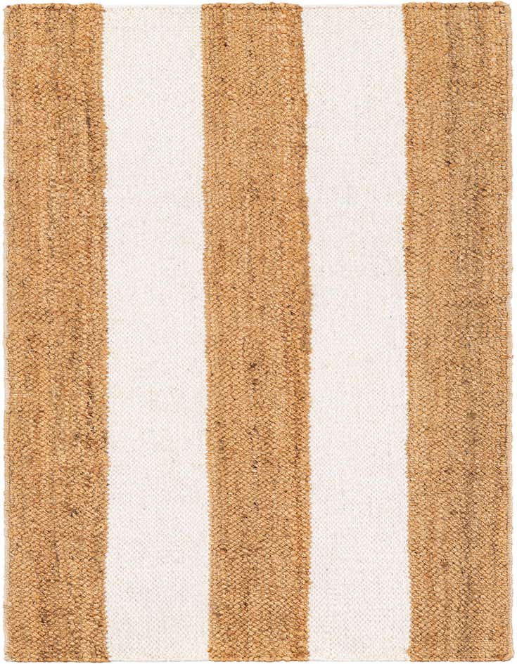 A 6 ft runner rug with alternating wide stripes of natural jute and creamy ivory wool, showcasing a textured, coastal style.