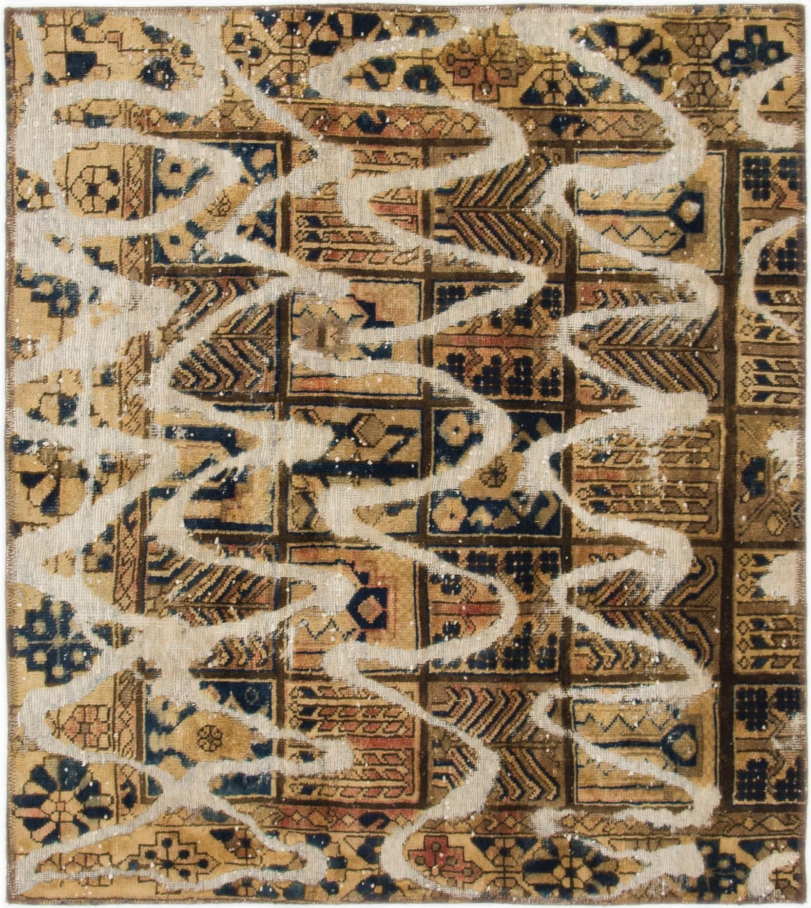  4' 3 x 4' 8  Hand Knotted Ultra Vintage Persian Wool Square Rug