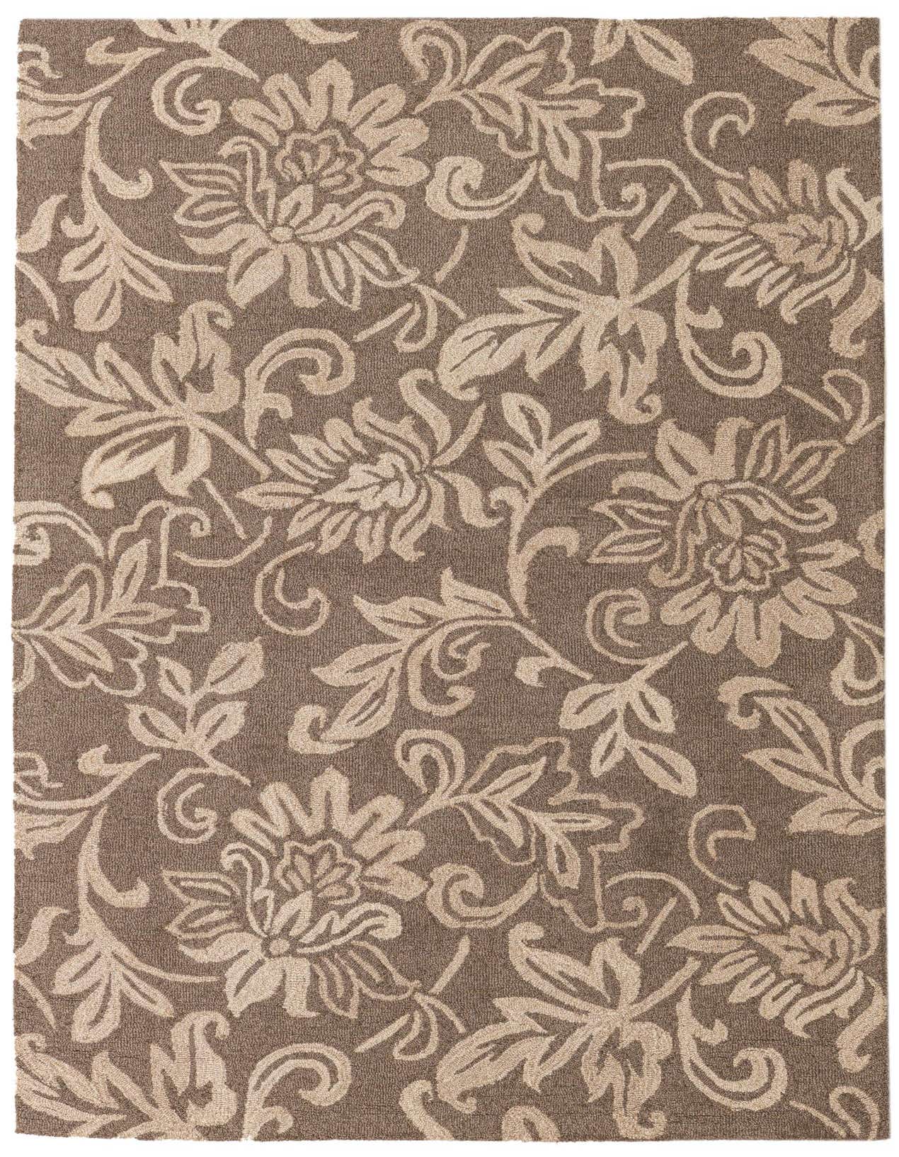 A 5x8 rectangular Agra rug in brown and tan, featuring a high-pile floral and botanical pattern, perfect for a living room.