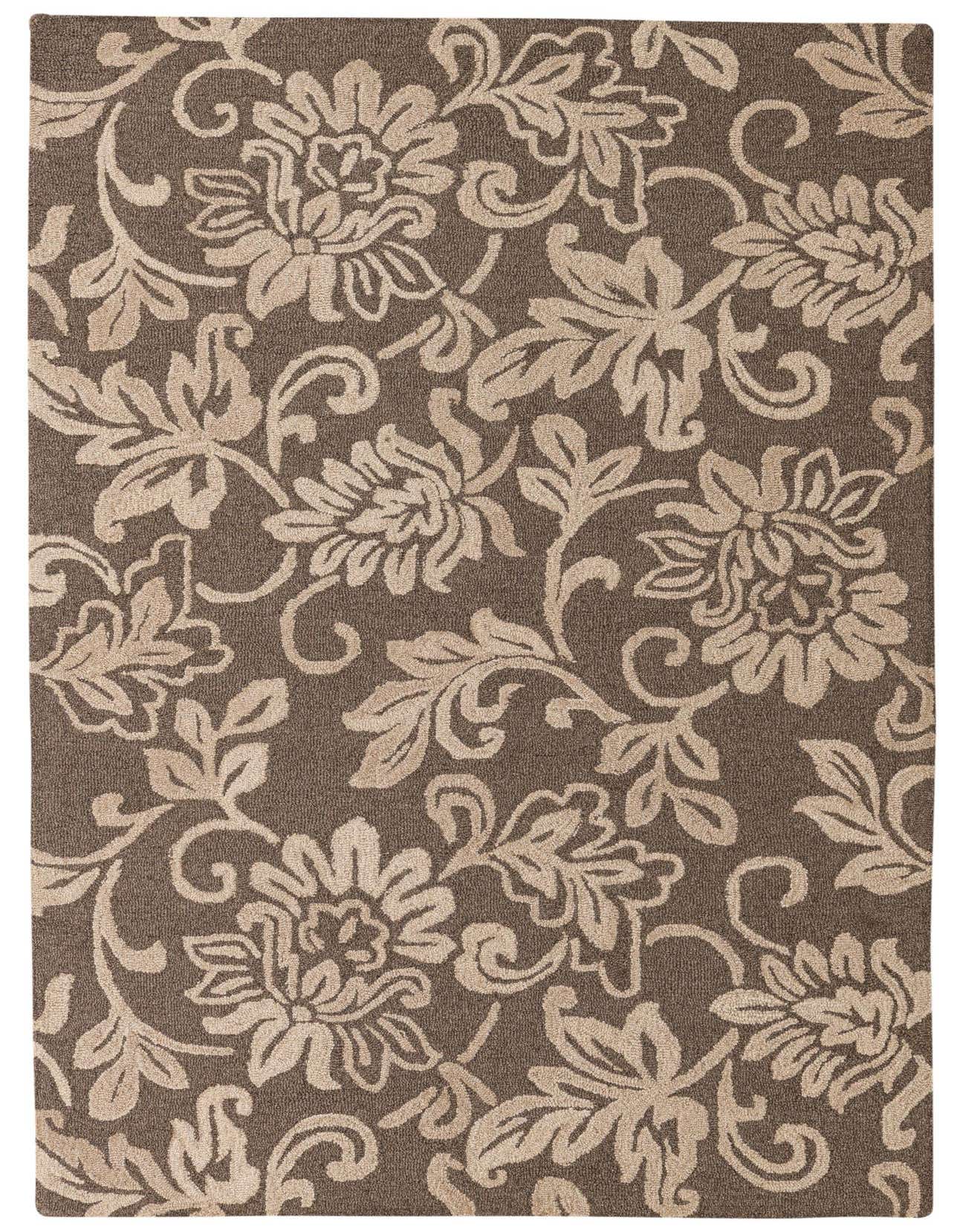 A 5x8 rectangular Agra rug by Rugs.com, featuring a traditional floral pattern in brown and ivory tones, perfect for a living room.