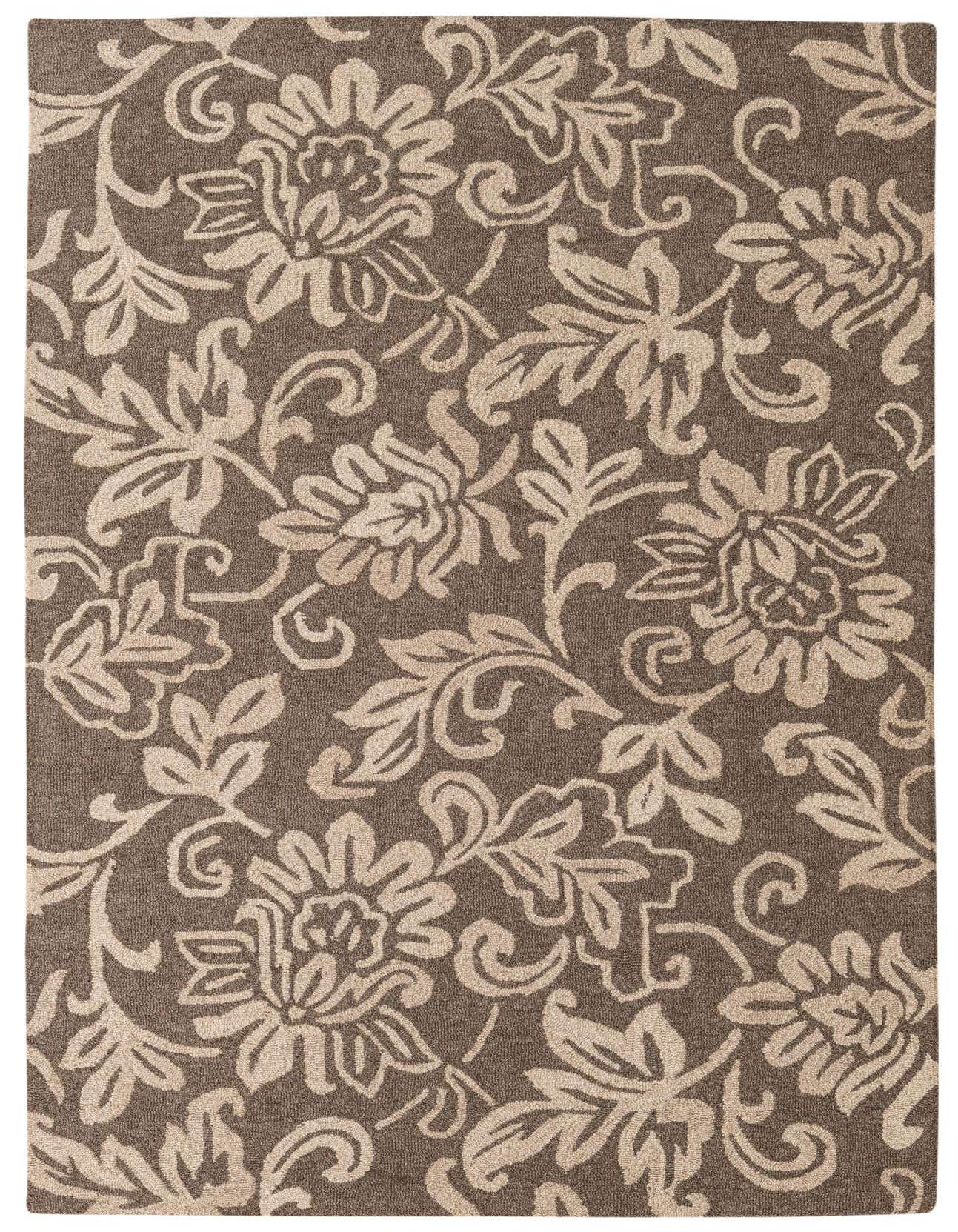 A 5x8 rectangular Agra rug in shades of brown and tan, featuring a traditional floral pattern, perfect for a living room.