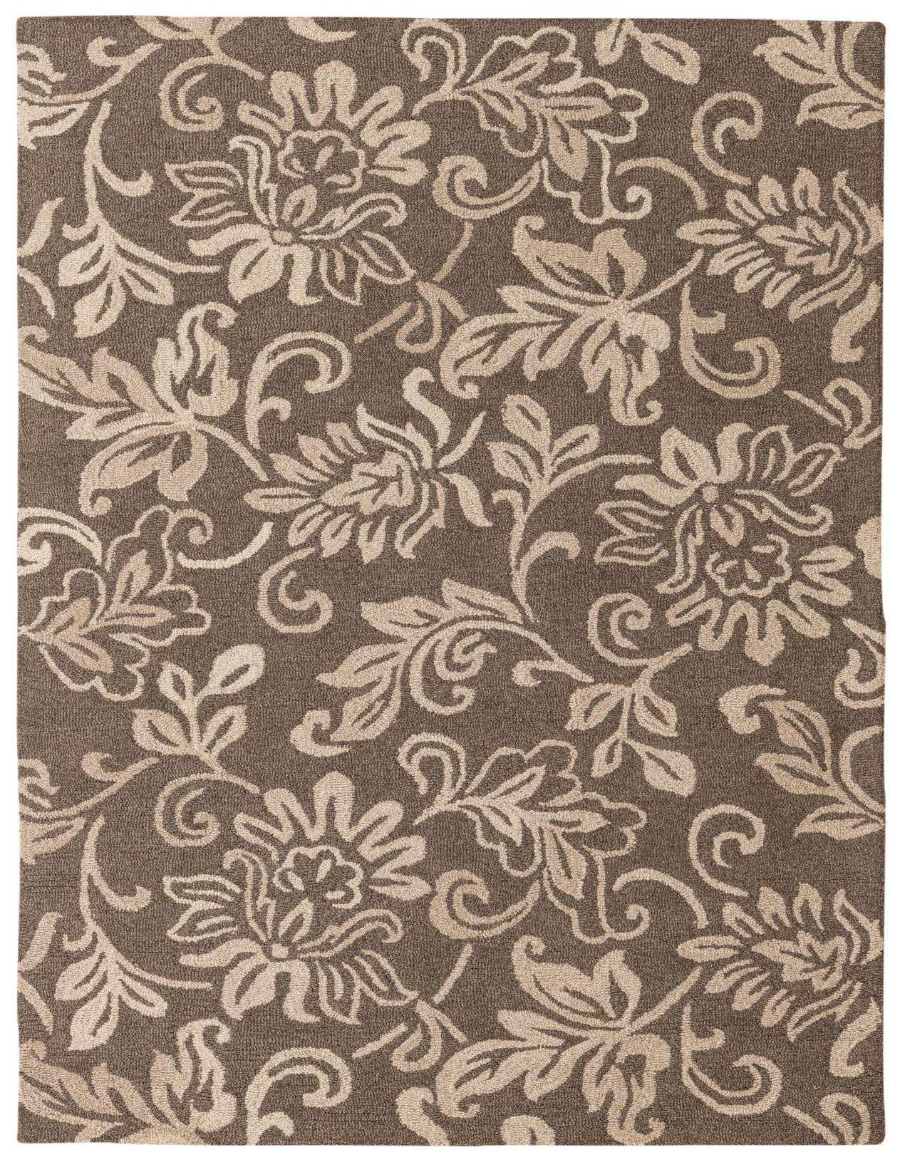 A 5x8 rectangular Agra rug by Rugs.com, featuring a traditional floral pattern in light tan and ivory on a rich brown background.