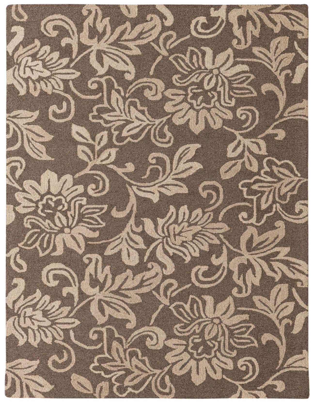 A 5x8 rectangular Agra rug by Rugs.com, featuring a traditional floral pattern in tan and cream on a rich brown background.