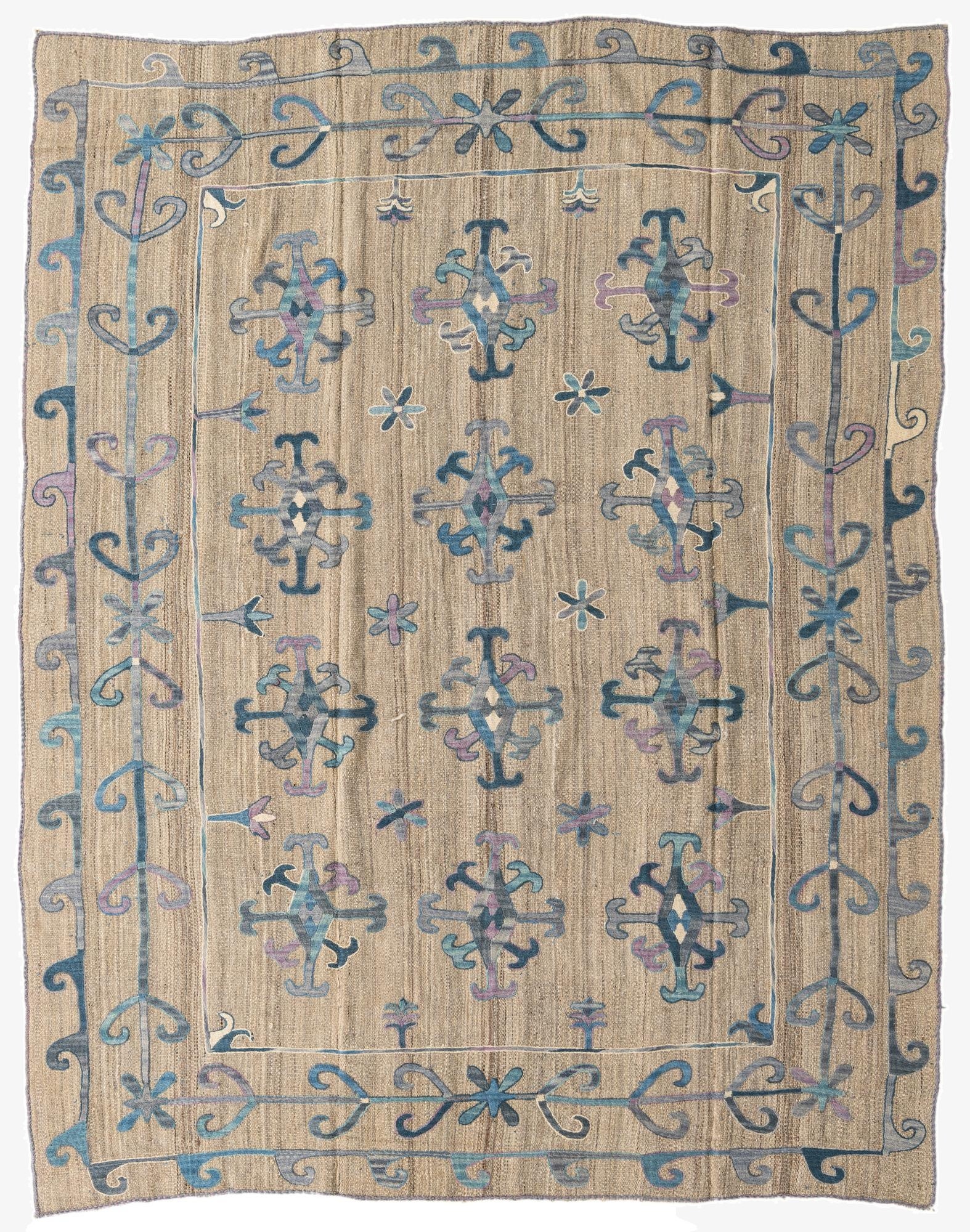  6' 10 x 8' 8  Hand Woven Kilim Suzani Wool Rug