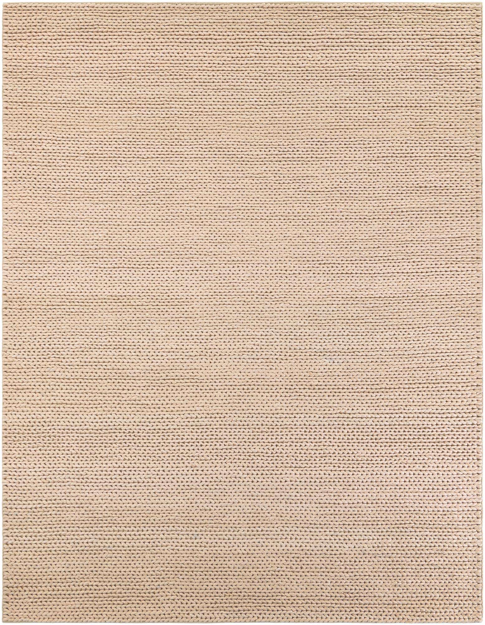 A rectangular 8x10 Lana New Zealand Wool rug in a textured, solid tan and cream color, ideal for a living room.