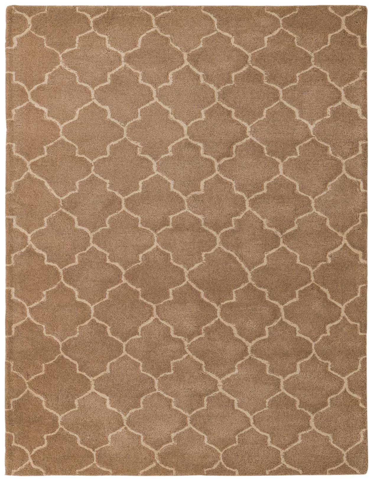 A 5x8 rectangular Luna Collection rug in brown with an ivory modern abstract pattern, suitable for a living room.