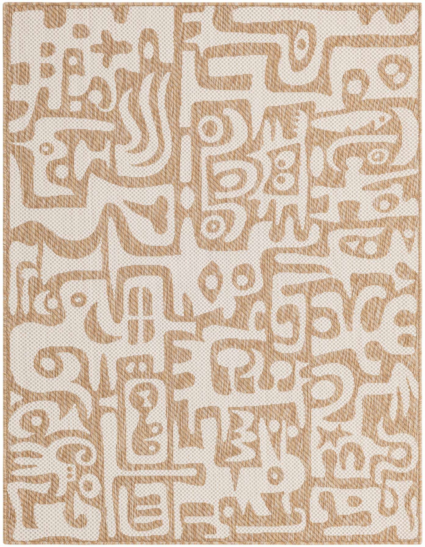 A 4x6 rectangular indoor/outdoor rug featuring a modern abstract pattern in brown and ivory tones.