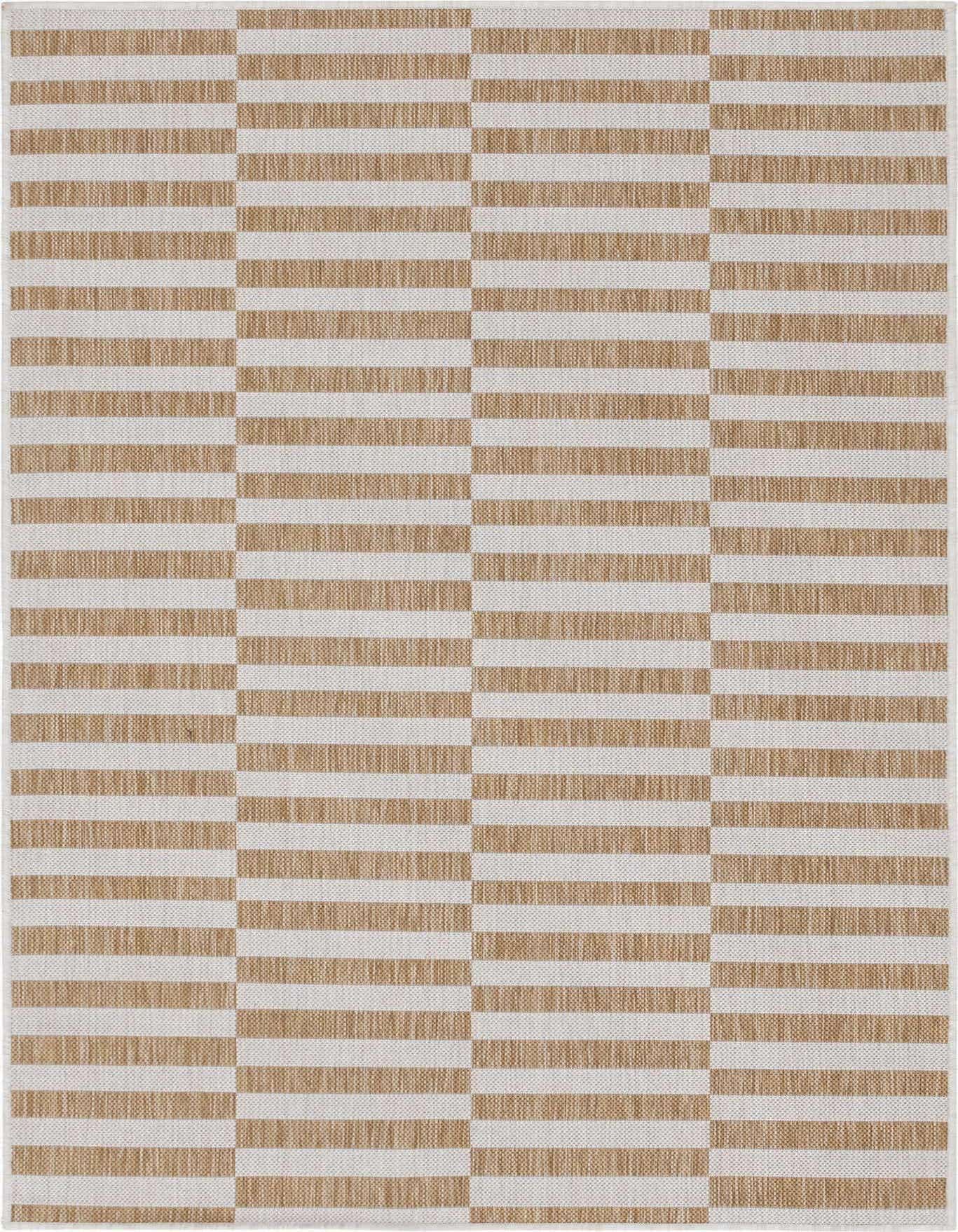 A 2x3 rectangular Rugs.com Outdoor Ribbon rug featuring a contemporary brown and ivory striped pattern.